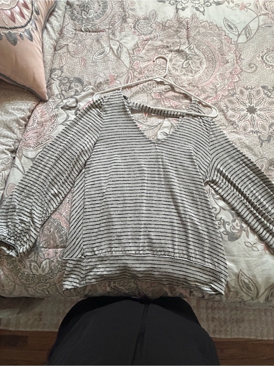 Liverpool Tops - Liverpool Cream and Black Striped V-Neck Top